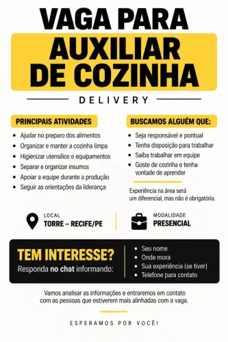 ESTAMOS CONTRATANDO - AUXILIAR DE COZINHA