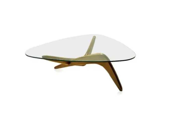 Mesa de Centro Noguchi Design - Madeira Maciça e Vidro Cristal 10mm