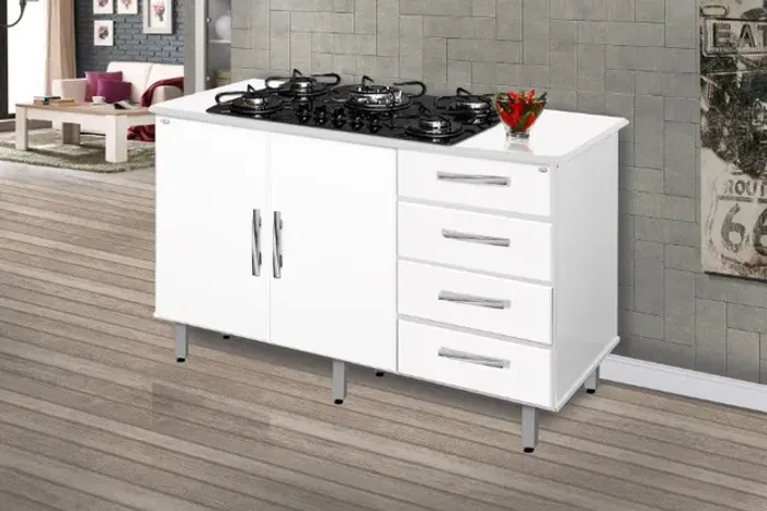 Balcão Life para Cooktop 5 bocas com 2 portas e 4 gavetas! Frete + Montagem Grátis!