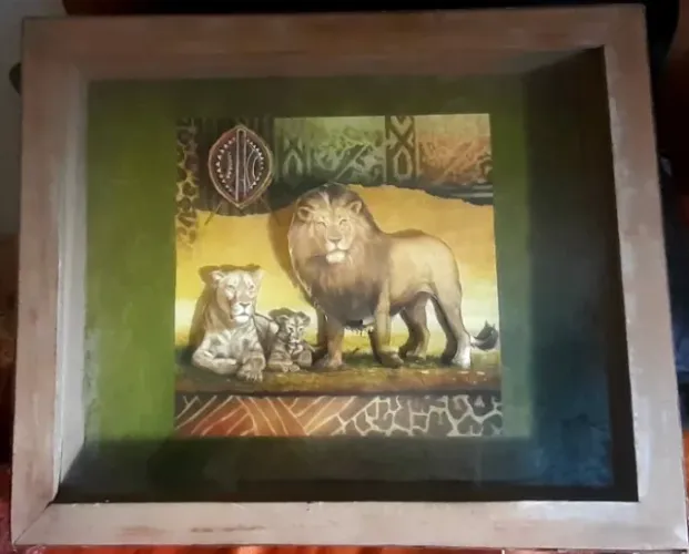 Quadro Artesanal Exclusivo com tema de Animais Africanos para decoração.