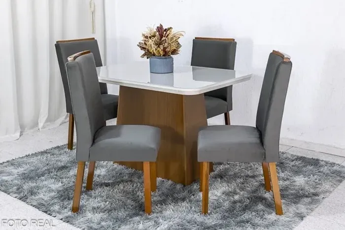Mesa de Jantar Canto Copo 120×80 4 Cadeiras Lunara rf65