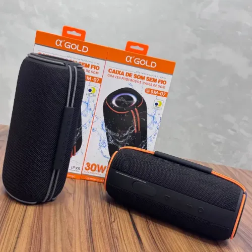 Caixa de Som Bluetooth AGold SM-07 30W IPX6 - Resistente à Água, USB e Auxiliar