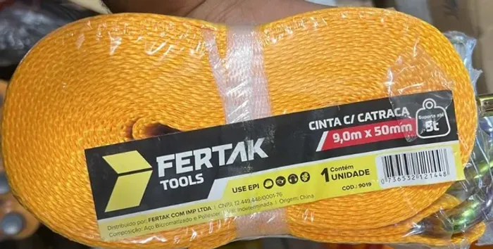 Cinta Catraca Amarração 5t Cinta 9 Metros 50mm Fertak Cor Amarelo