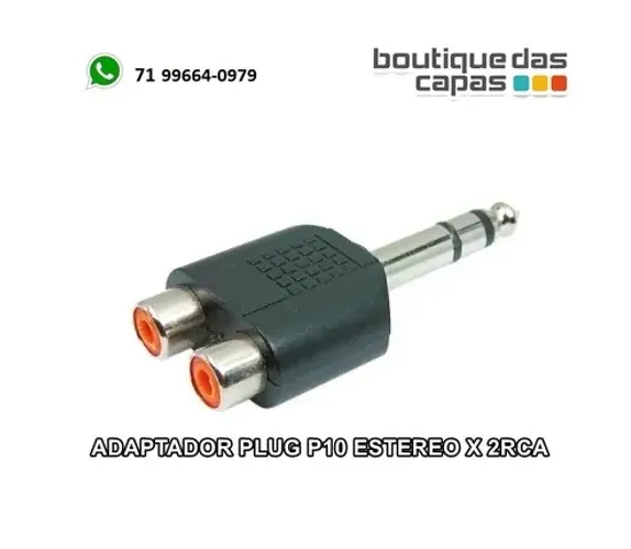 Adaptador plug p10 mono x 2rca femea ou adaptador plug P10 estereo X 2rca