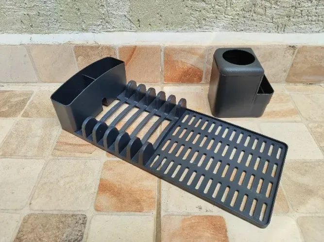Escorredor de Louça com Porta Talheres + Porta Detergente e Bucha Novo