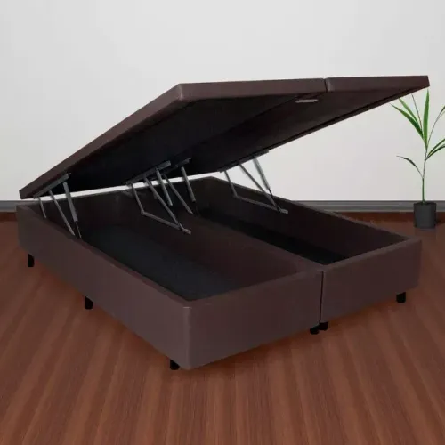 Cama Box Casal Baú King Marrom