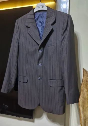 Blazer Masculino Listrado Cinza