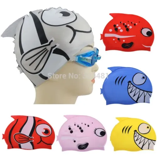 Touca Infantil Natação Silicone Piscina Praia Peixinho Tubarão Água Viva