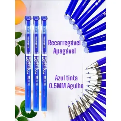 Canetas Esferográficas Gel Azul Recarregáveis Apagáveis 0.5mm
