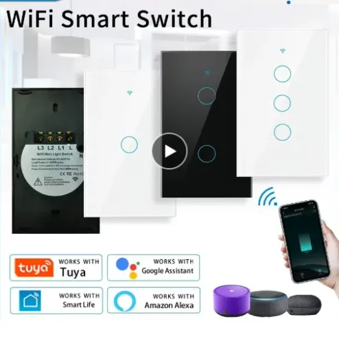 Interruptor Smart, 2 teclas touch, compatível com Alexa