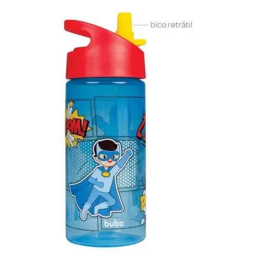 Garrafa Infantil Buba Super-Herois Azul com Canudo Retrátil