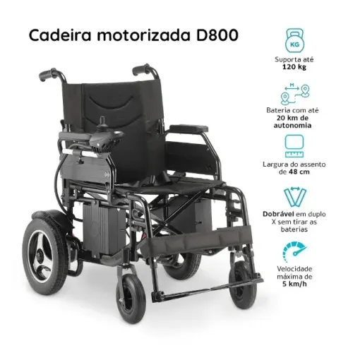 Cadeira de Rodas Motorizada Dobrável até 120 kg Assento de 48 cm D800 Dellamed