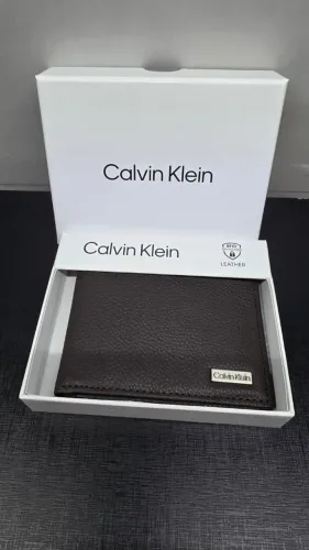Carteira masculina Calvin Klein couro marrom fina bloqueio RFID