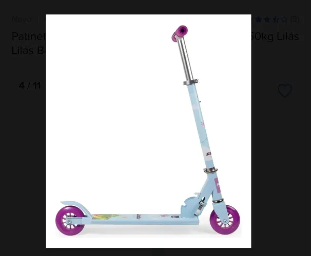 Patinete Infantil Dobrável Ajuste De Altura Até 50kg Lilás Lilás Borboleta