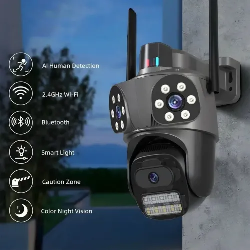 Camera de segurança prova dagua wifi lente tripla 3 em 1 filmadora 360