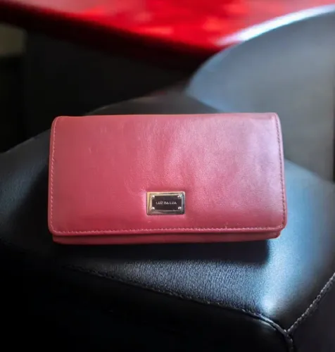 carteira feminina luz da lua vermelha em couro legítimo