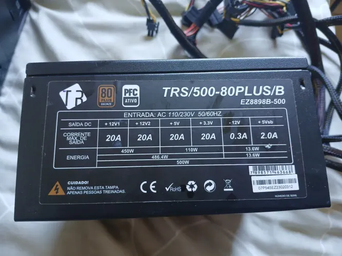 Fonte 500watts 80 plus Pfc ativoTrs Bivolt