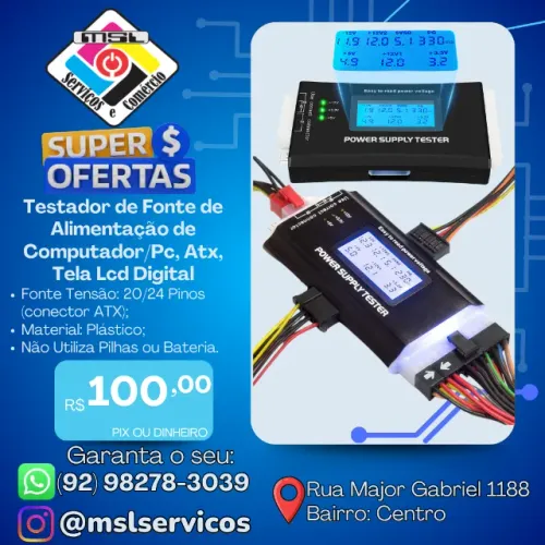 Testador de Fonte de Alimentação ATX com Display LCD Digital