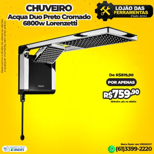Chuveiro Acqua Duo Preto Cromado 6800w Lorenzetti