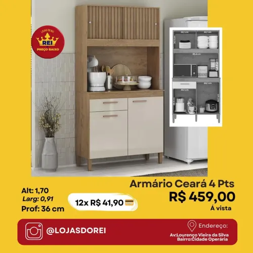 PROMOÇÃO URGENTE - Armário de Cozinha Bege 4 PORTAS por apenas 12x de R$41,90