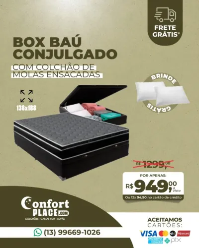 Cama Box Bau Conjugado Casal Molas Ensacadas Entrega Grátis em 24h