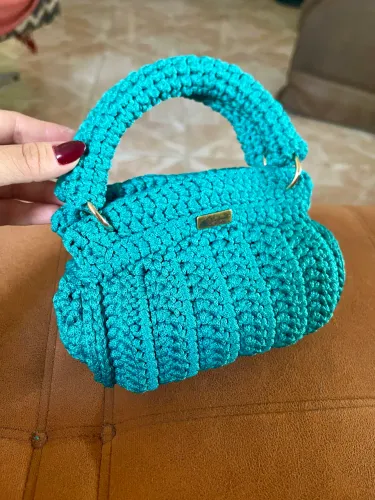 Bolsa crochê luxo azul turquesa NOVA - micro/mini/pequena