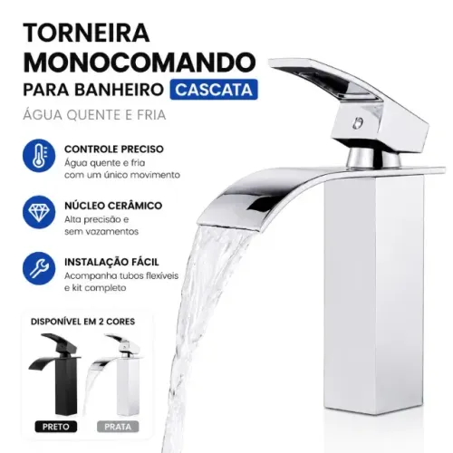 NOVA | Torneira Banheiro Cascata Monocomando Metal Cromada