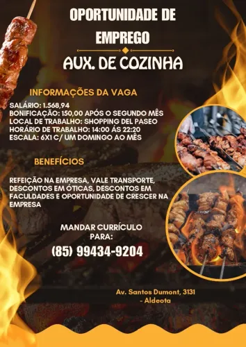 CHURRASQUEIRO, COZINHEIRO, AUX. DE COZINHA E OP. DE CAIXA