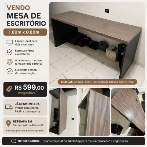 Mesa de Escritório/Home Office 1,80m x 0,80m - Excelente Estado