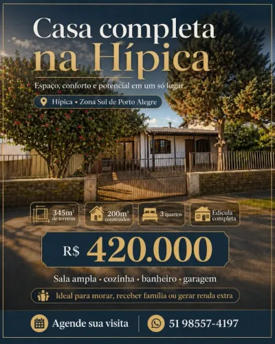 Casa na Zona Sul, Bairro Hípica, Jardim Urubatã, 3 quartos