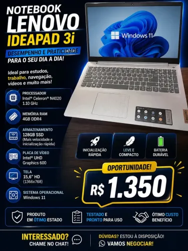 Oportunidade: Notebook Lenovo IdeaPad 3i - Pronto para Uso!