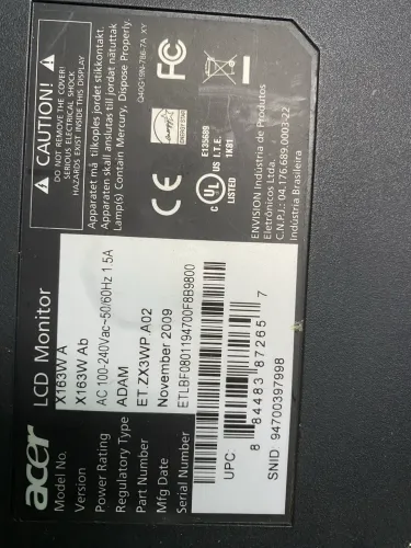 VENDO MONITOR ACER X163WA