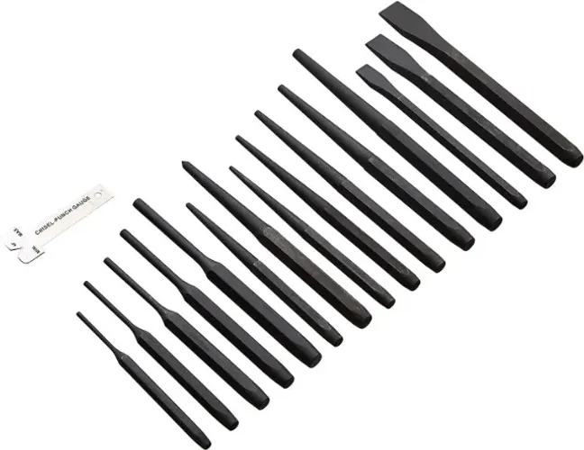 Conjunto de 16 peças de punção e cinzel de aço cromo vanádio - Dureza 52-58 HRC - NOVO 