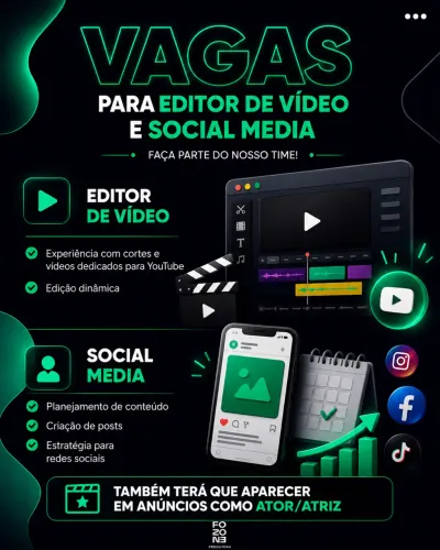 VAGA - EDITOR(A) DE VÍDEO E SOCIAL MEDIA - TERESINA/PI