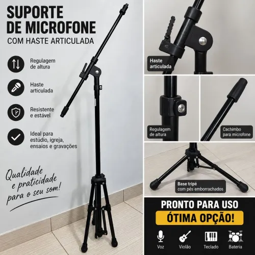 Suporte de Microfone com Haste Articulada