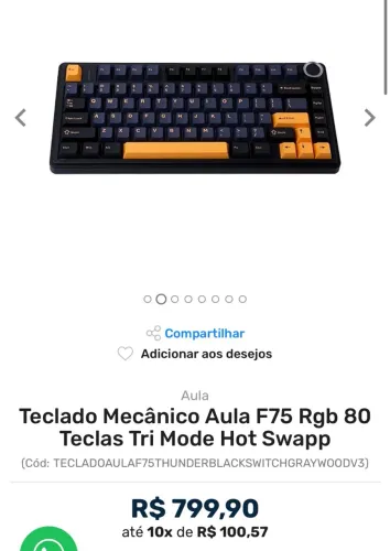 Teclado Mecânico Aula F75 Rgb 80 Teclas Tri Mode Hot Swapp