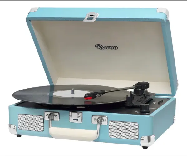 Vitrola Raveo Sonetto Chrome Retrô Toca Discos Vinil Ligth Cor Azul