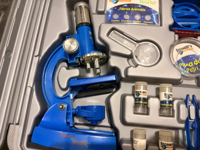 Kit de pesquisa microscópio discovery channel Gemini p/ Crianças