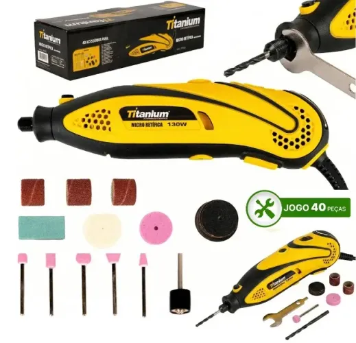 Micro Retífica 130W 220V com 40 Acessórios Titanium Platina - Lacrado com Garantia