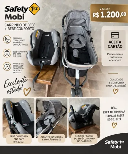 Carrinho bebê 3 em 1 Mobi Trio Safety