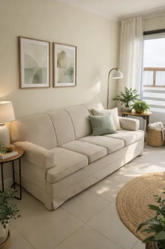 Sofá de camurça impermeável e estrutura de madeira maciça