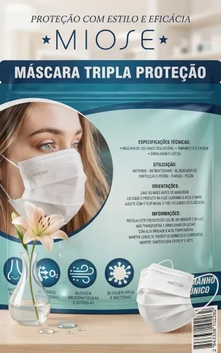 Máscara Branca Descartável (Tripla Camada com Elástico e Clipe Nasal)(Kit com 1000 Unidos)
