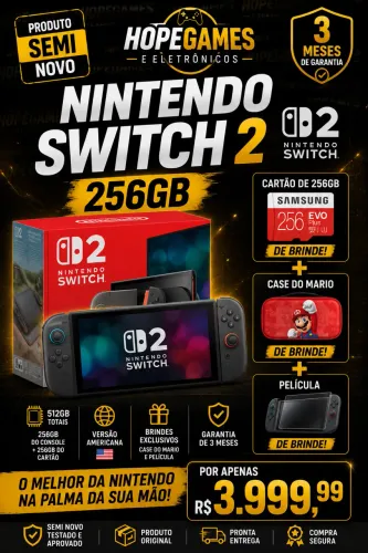 Nintendo Switch 2 256gb + card 256gb + case e jogos 