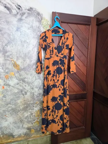 Vestido Longo Kostura Rio Floral Terracota Costas Abertas Tam P
