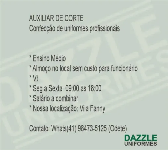 Auxiliar de Corte Para Confecção de Uniformes