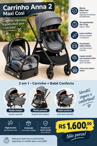 Carrinho de bebê + cadeira carro Anna 2 Máxi Cosi