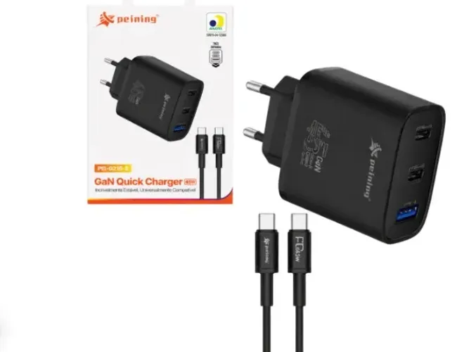 Carregador Gan Tpc/Tpc 45W 3 Entradas para Samsung Motorola TPC Preto