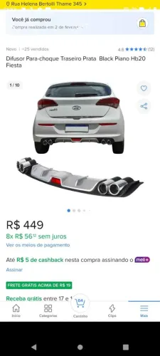 Difusor traseiro HB20/fiesta , nunca usado Black piano