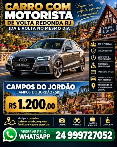 Passeio de Volta Redonda RJ e Região para Campos do Jordão SP Carro Executivo