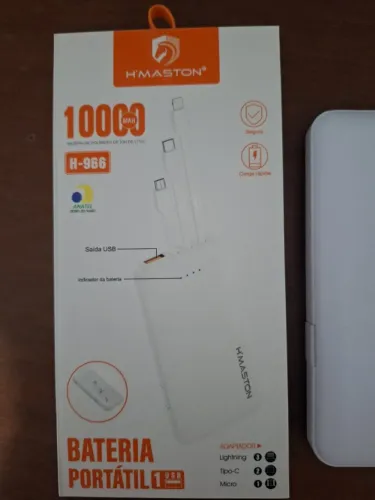 Power Bank H'Maston 10.000mAh H-966 com Cabos Integrados - NOVO
